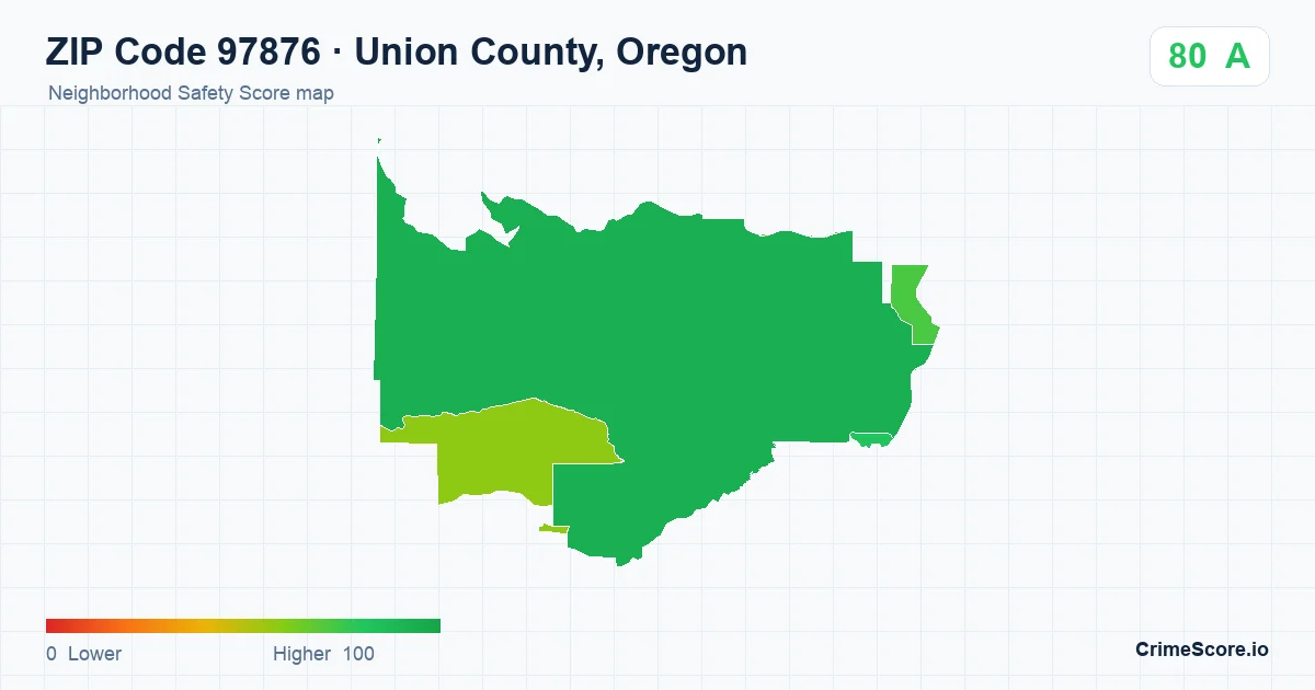 ZIP Code 97876 in Union County, Oregon neighborhood Safety Score map