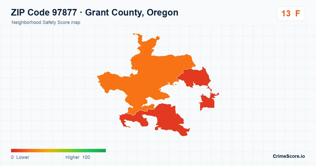 ZIP Code 97877 in Grant County, Oregon neighborhood Safety Score map