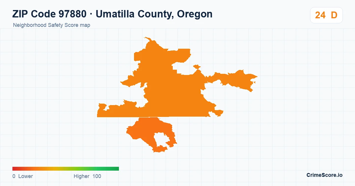 ZIP Code 97880 in Umatilla County, Oregon neighborhood Safety Score map