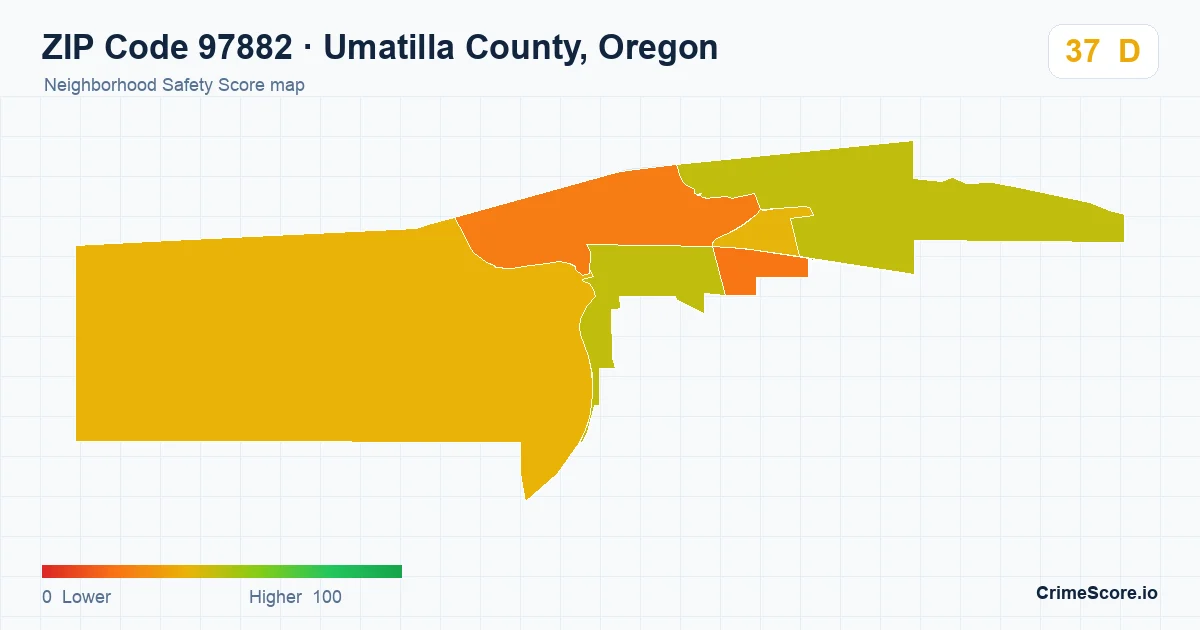 ZIP Code 97882 in Umatilla County, Oregon neighborhood Safety Score map