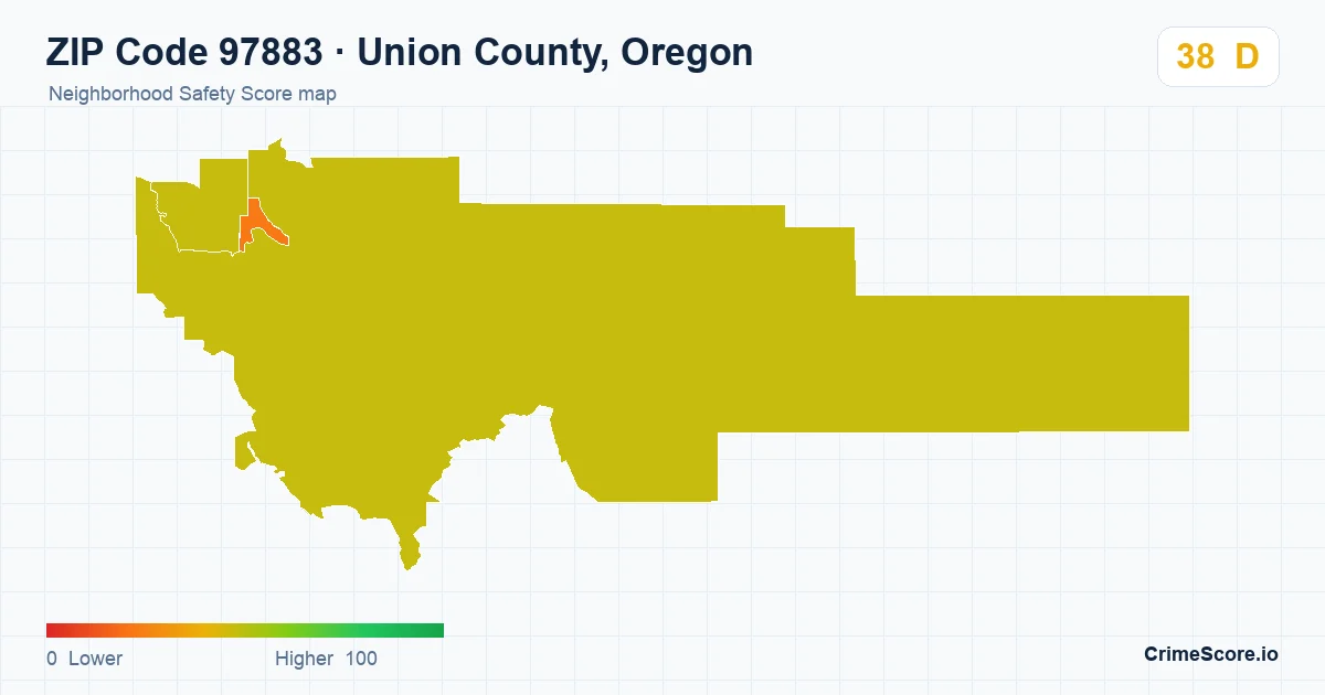ZIP Code 97883 in Union County, Oregon neighborhood Safety Score map
