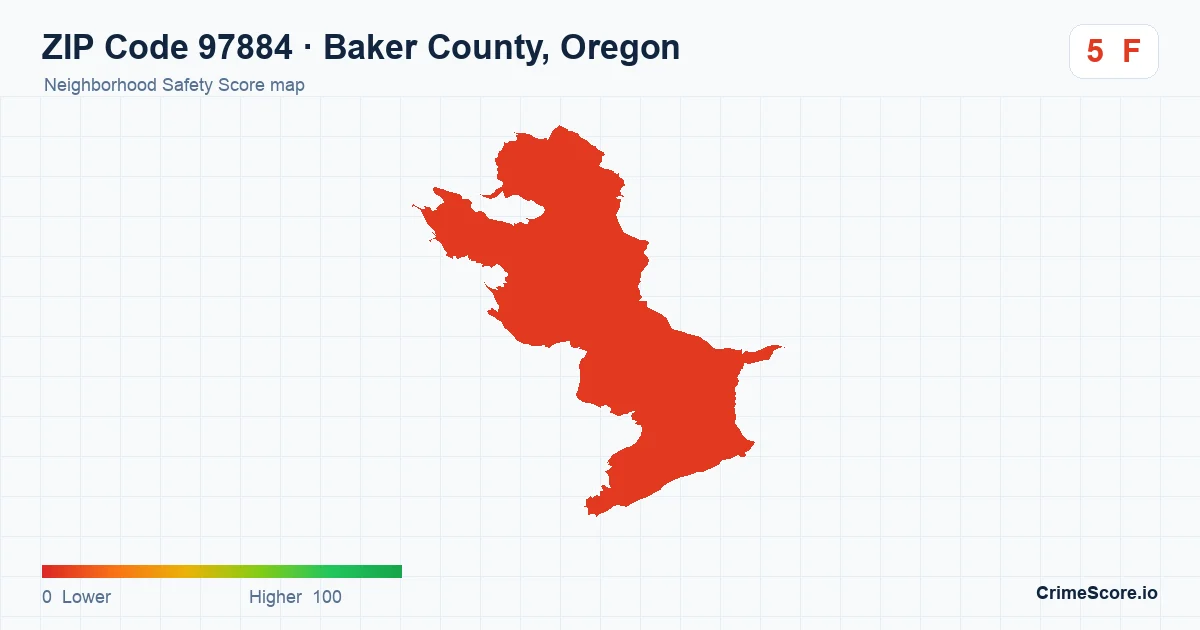 ZIP Code 97884 in Baker County, Oregon neighborhood Safety Score map