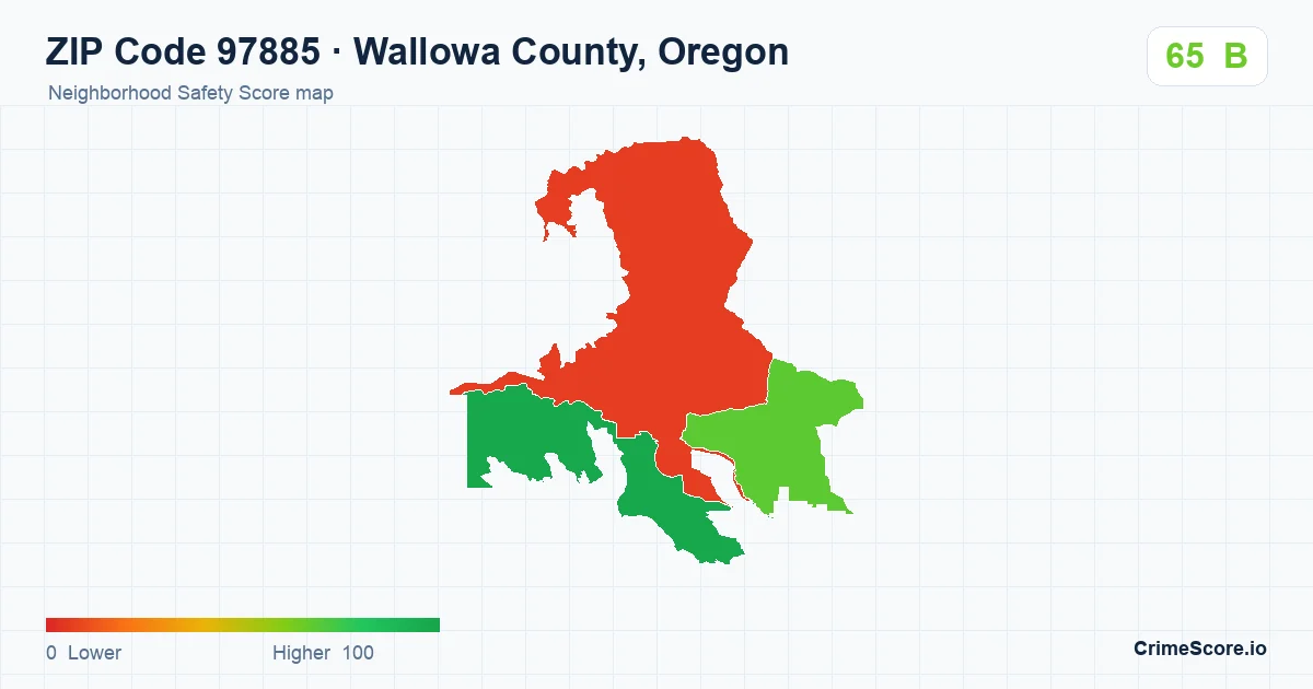 ZIP Code 97885 in Wallowa County, Oregon neighborhood Safety Score map