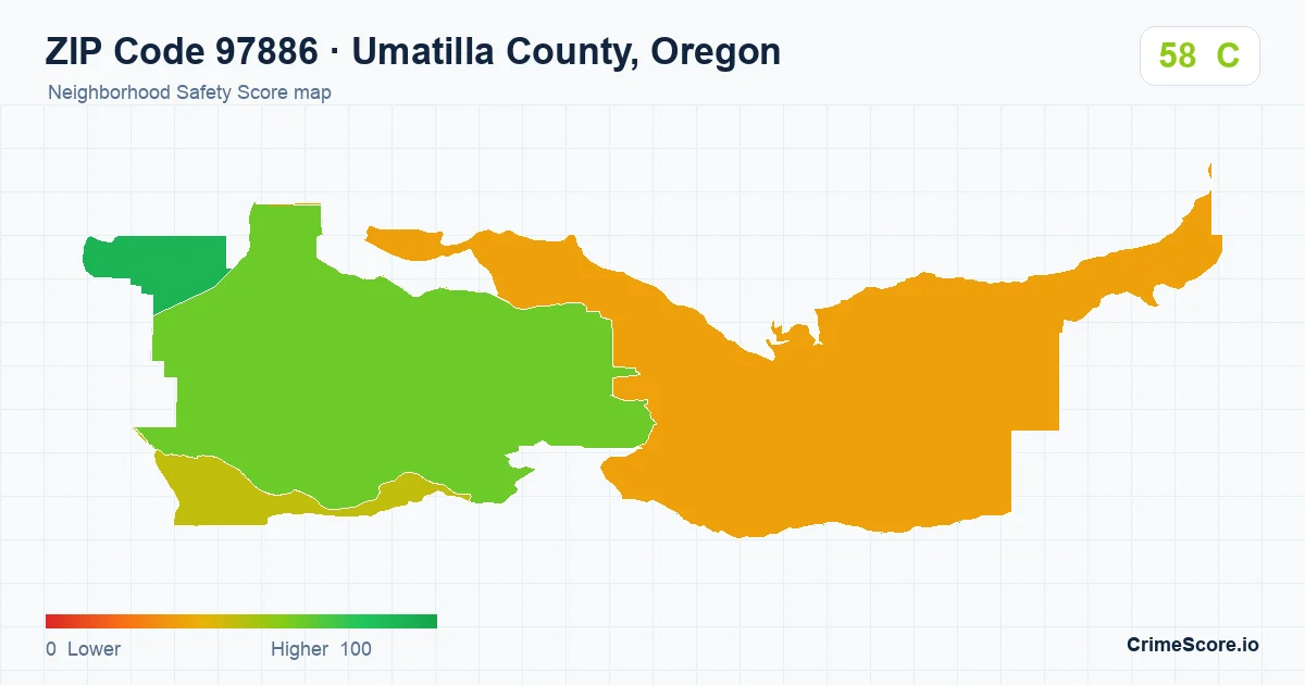 ZIP Code 97886 in Umatilla County, Oregon neighborhood Safety Score map