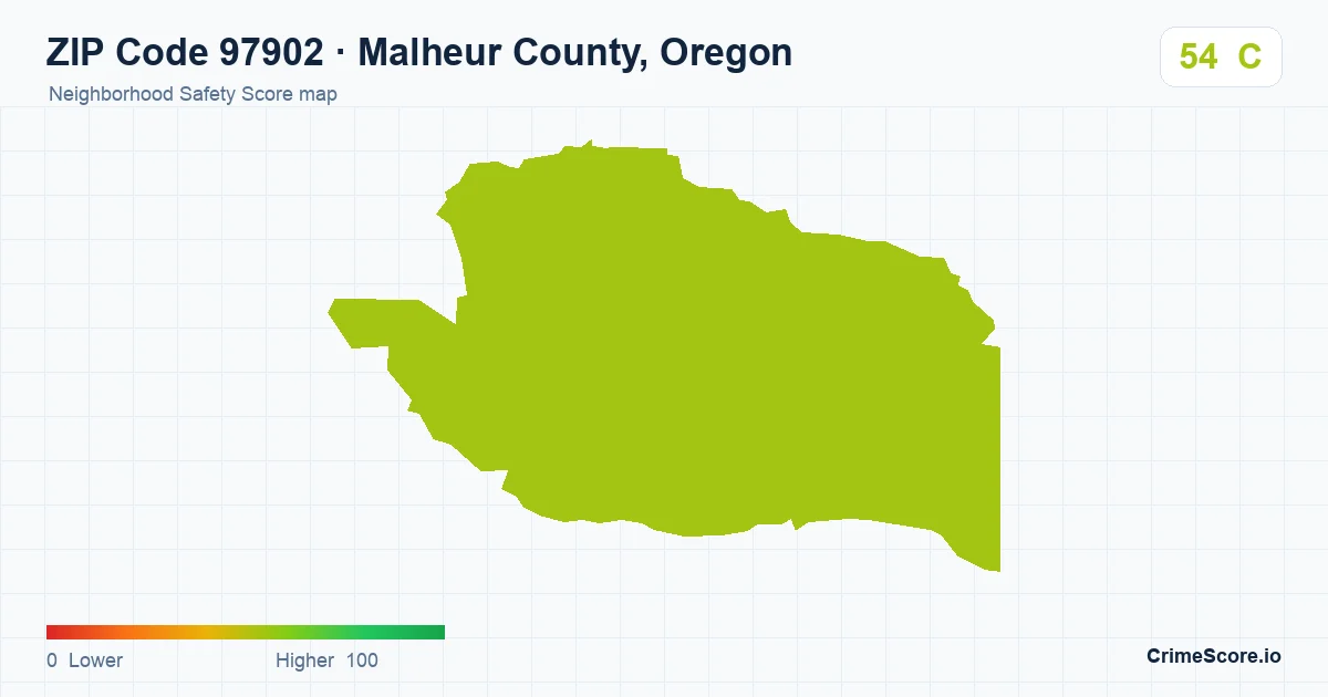 ZIP Code 97902 in Malheur County, Oregon neighborhood Safety Score map