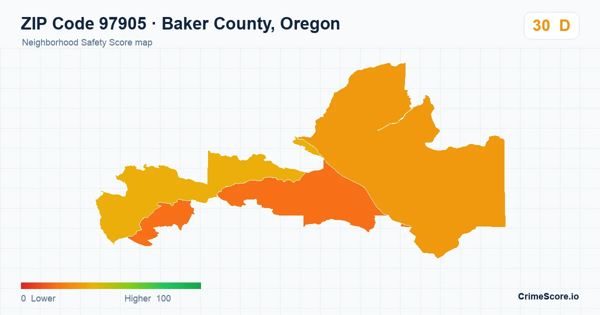 ZIP Code 97905 in Baker County, Oregon neighborhood Safety Score map