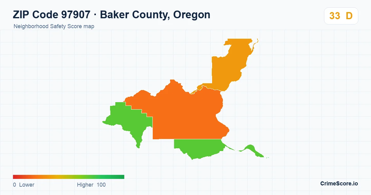 ZIP Code 97907 in Baker County, Oregon neighborhood Safety Score map