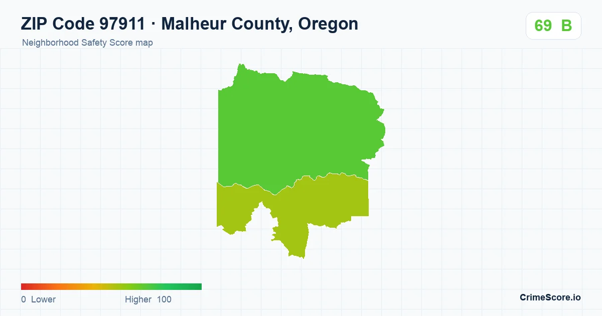 ZIP Code 97911 in Malheur County, Oregon neighborhood Safety Score map