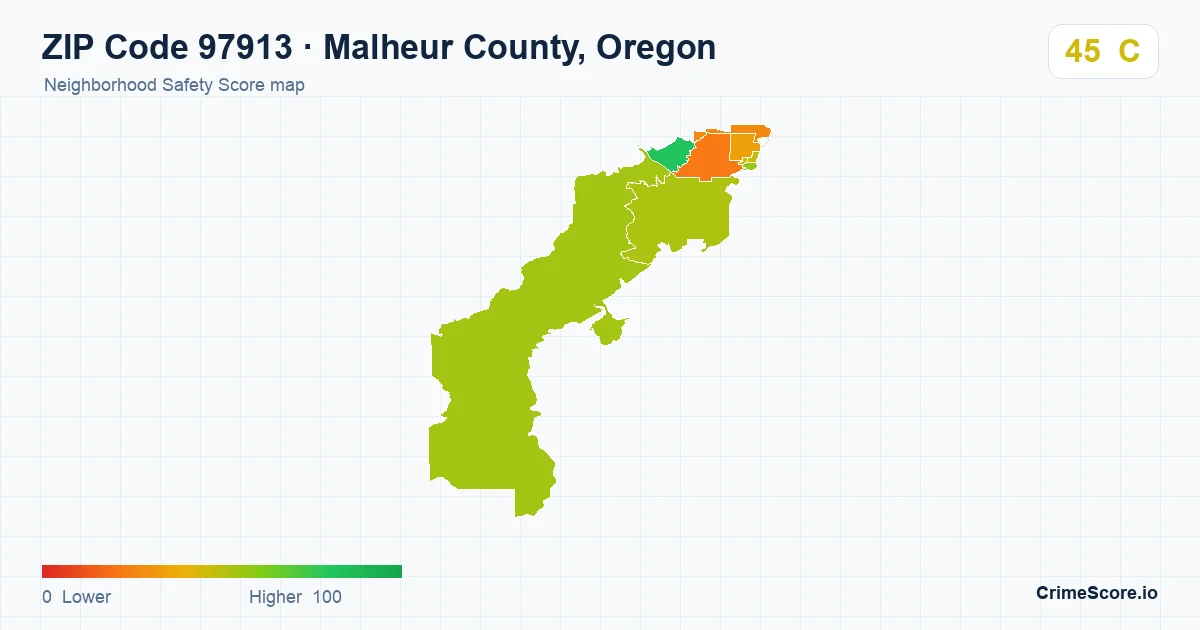 ZIP Code 97913 in Malheur County, Oregon neighborhood Safety Score map