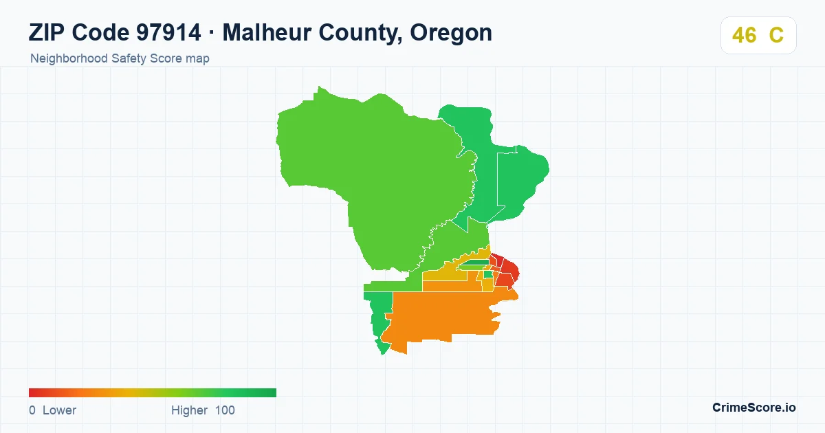 ZIP Code 97914 in Malheur County, Oregon neighborhood Safety Score map