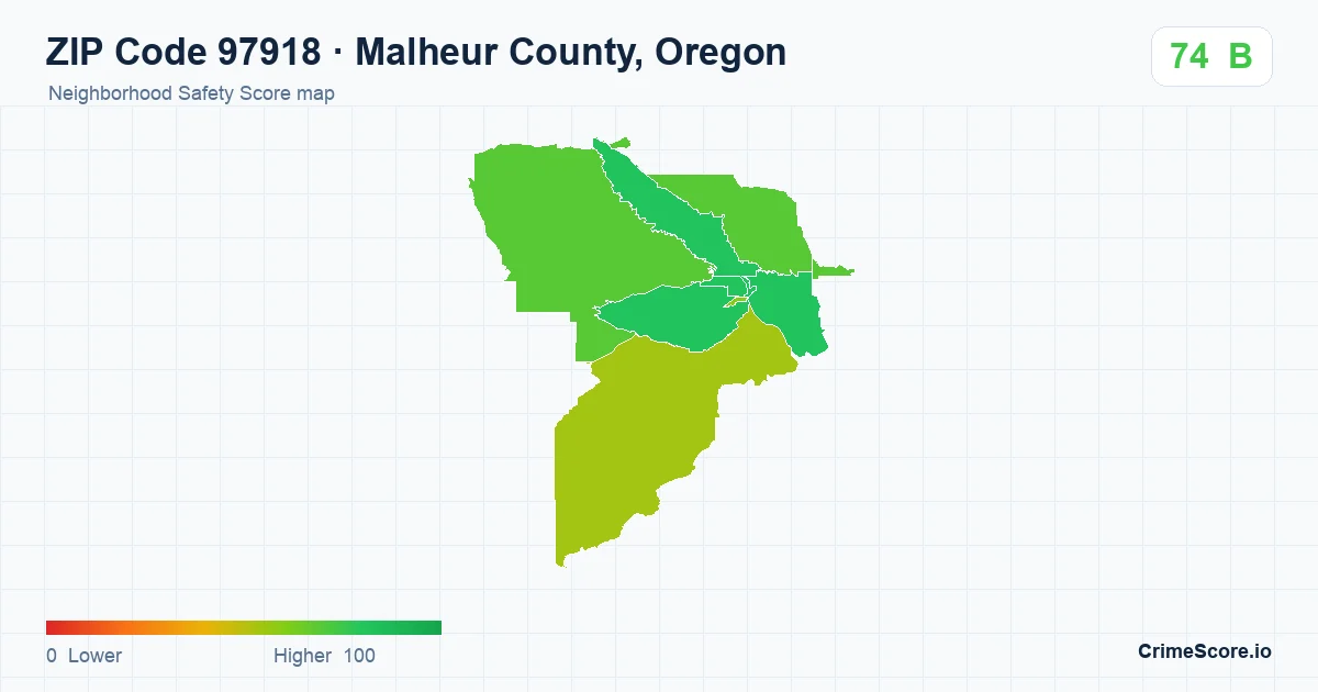ZIP Code 97918 in Malheur County, Oregon neighborhood Safety Score map