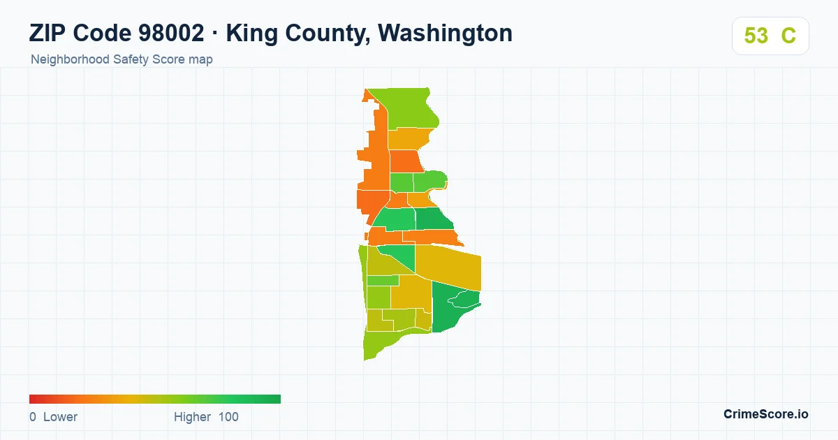 ZIP Code 98002 in King County, Washington neighborhood Safety Score map