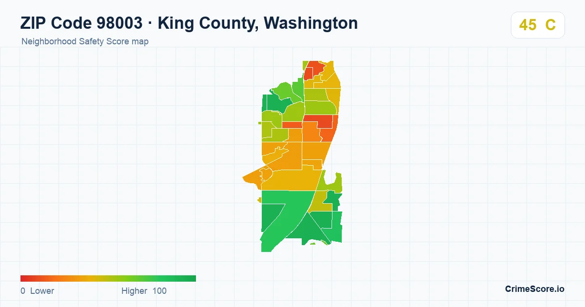 ZIP Code 98003 in King County, Washington neighborhood Safety Score map
