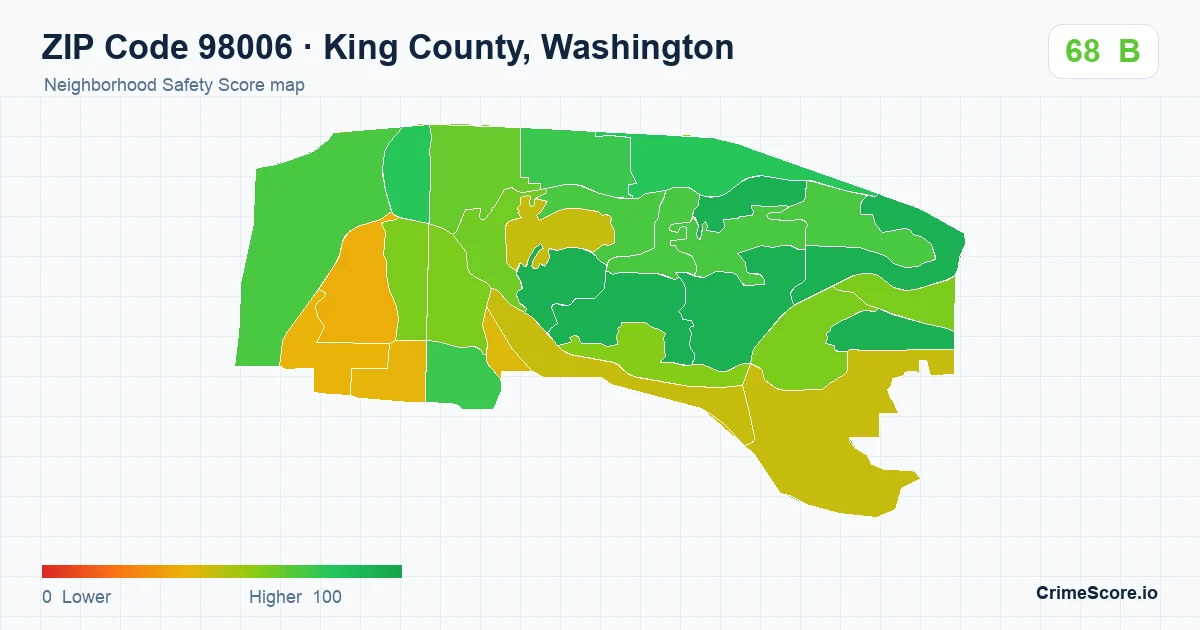ZIP Code 98006 in King County, Washington neighborhood Safety Score map
