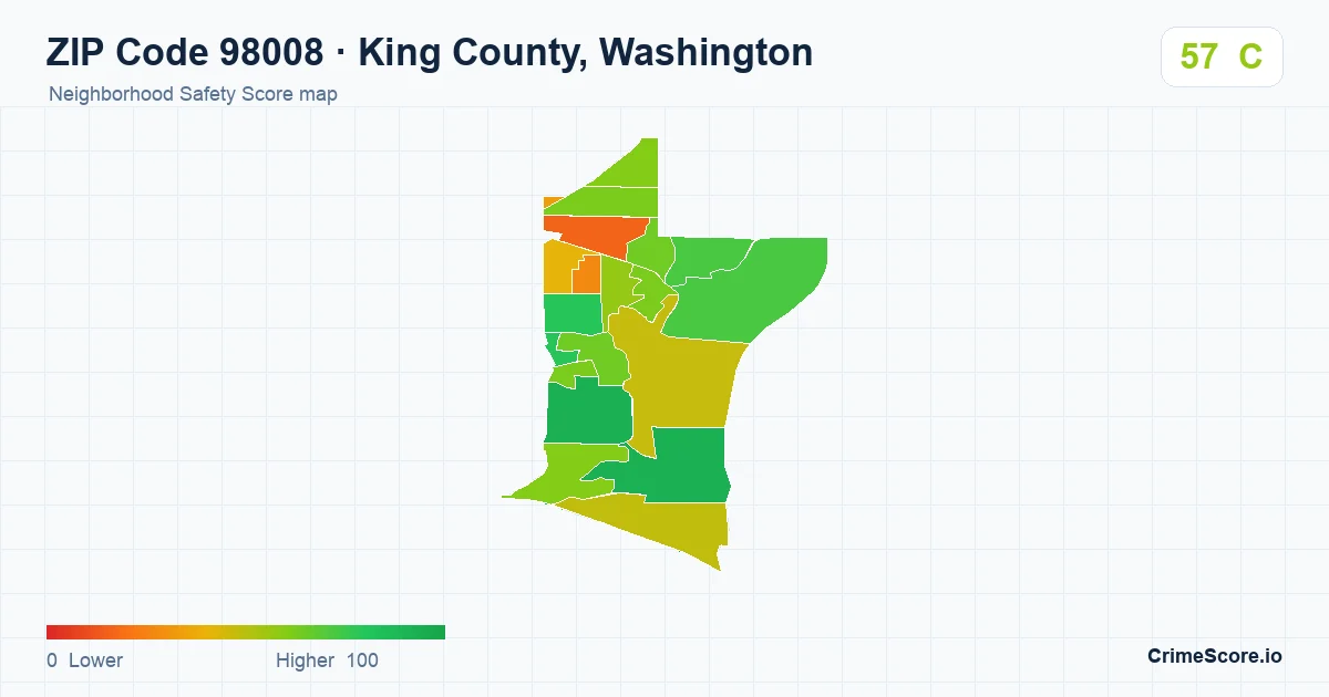 ZIP Code 98008 in King County, Washington neighborhood Safety Score map