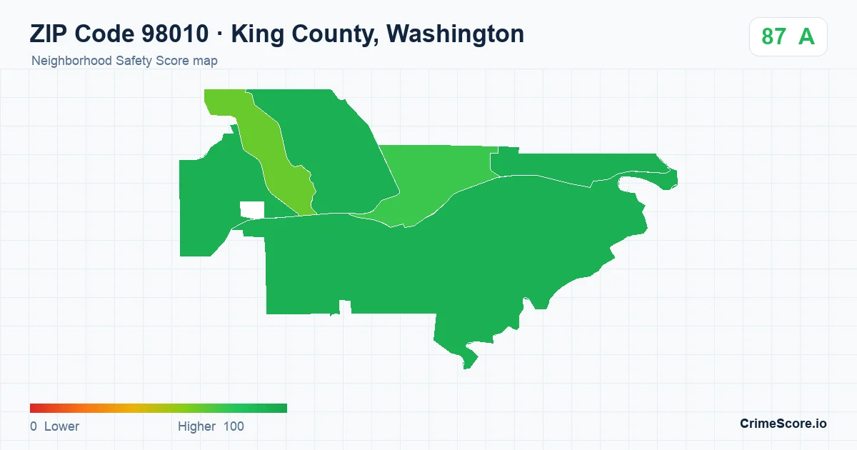ZIP Code 98010 in King County, Washington neighborhood Safety Score map