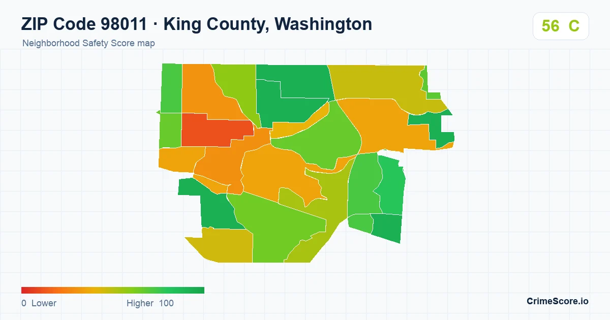 ZIP Code 98011 in King County, Washington neighborhood Safety Score map