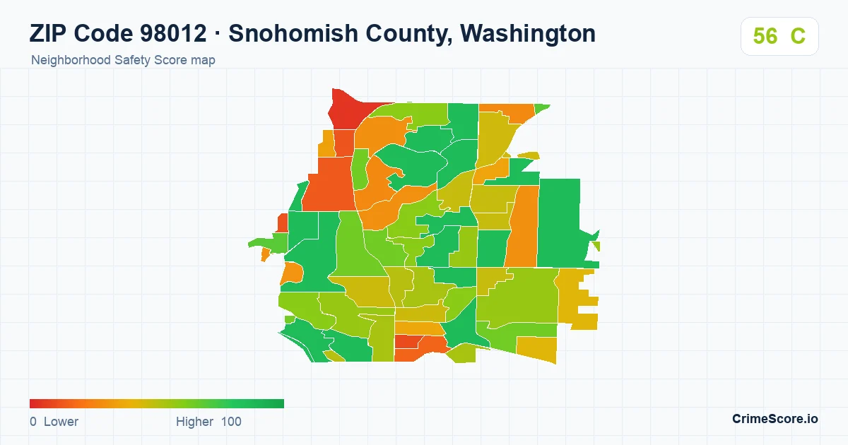 ZIP Code 98012 in Snohomish County, Washington neighborhood Safety Score map