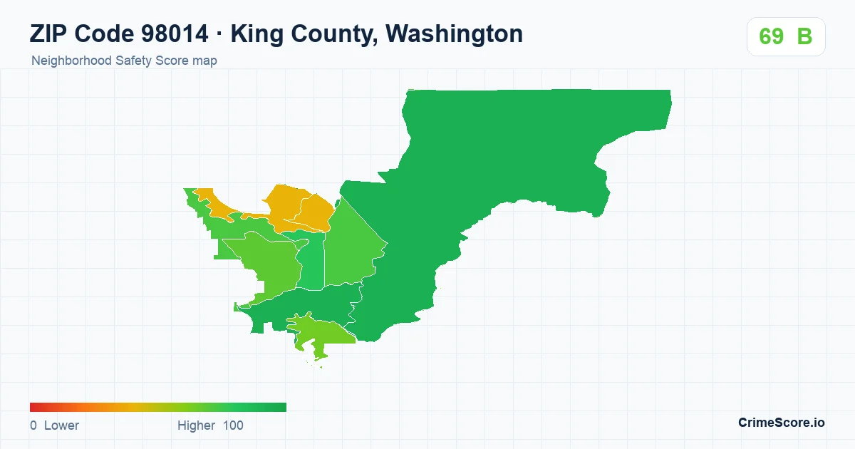 ZIP Code 98014 in King County, Washington neighborhood Safety Score map
