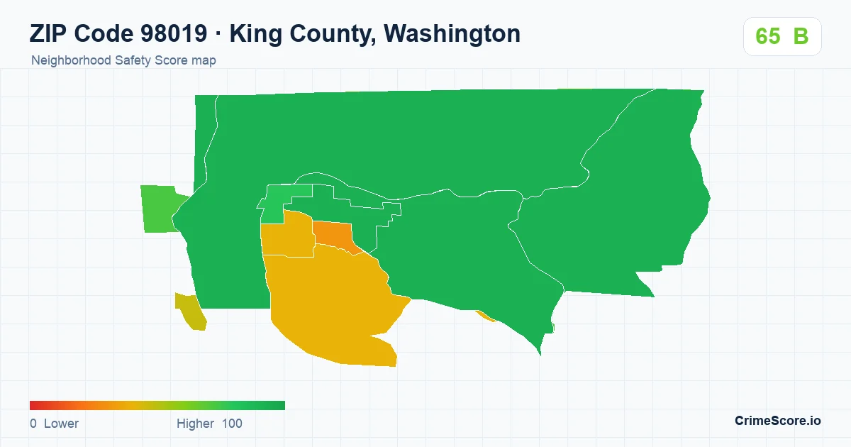 ZIP Code 98019 in King County, Washington neighborhood Safety Score map