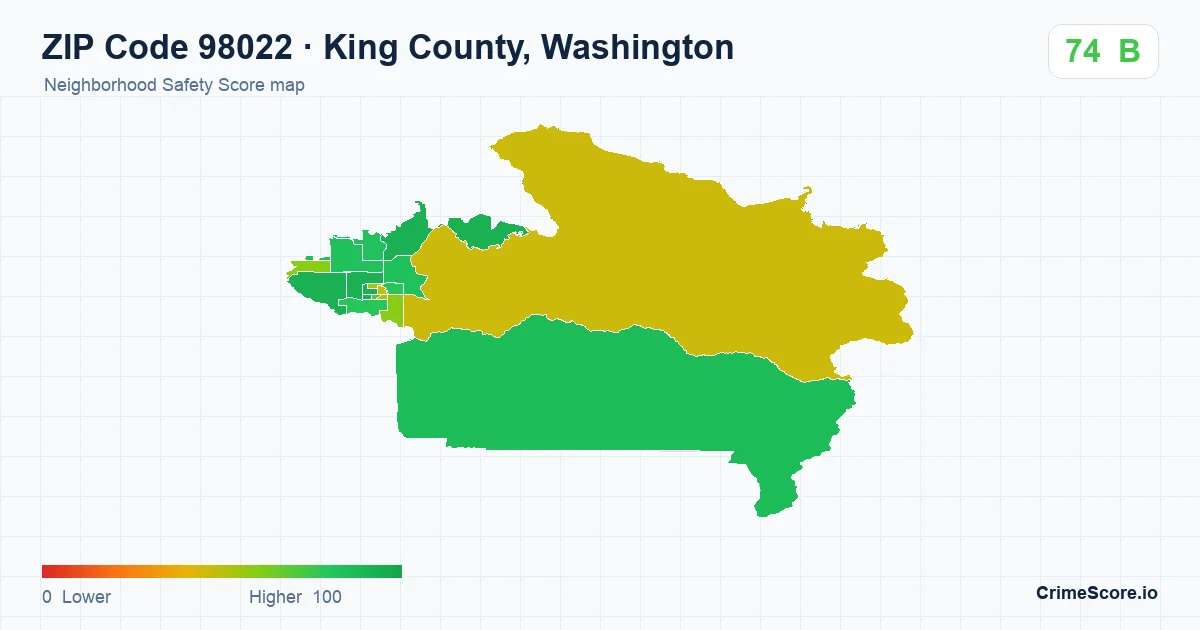 ZIP Code 98022 in King County, Washington neighborhood Safety Score map