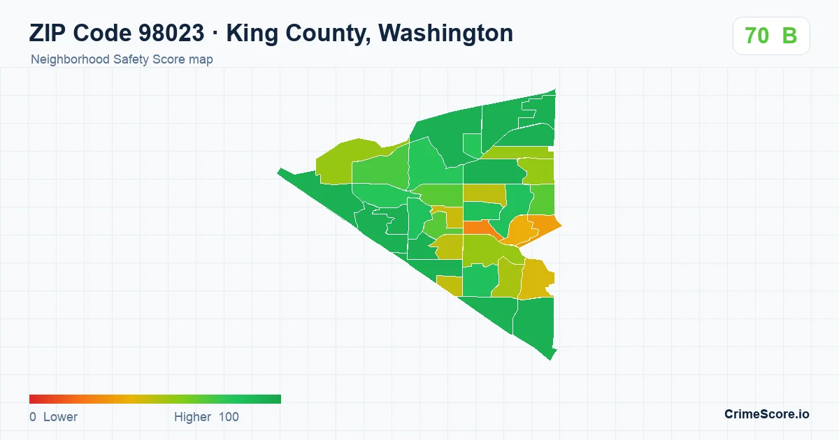 ZIP Code 98023 in King County, Washington neighborhood Safety Score map
