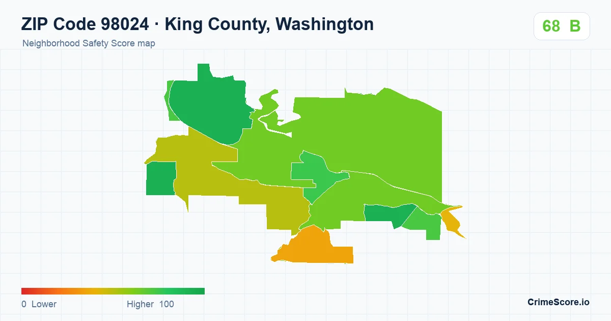 ZIP Code 98024 in King County, Washington neighborhood Safety Score map