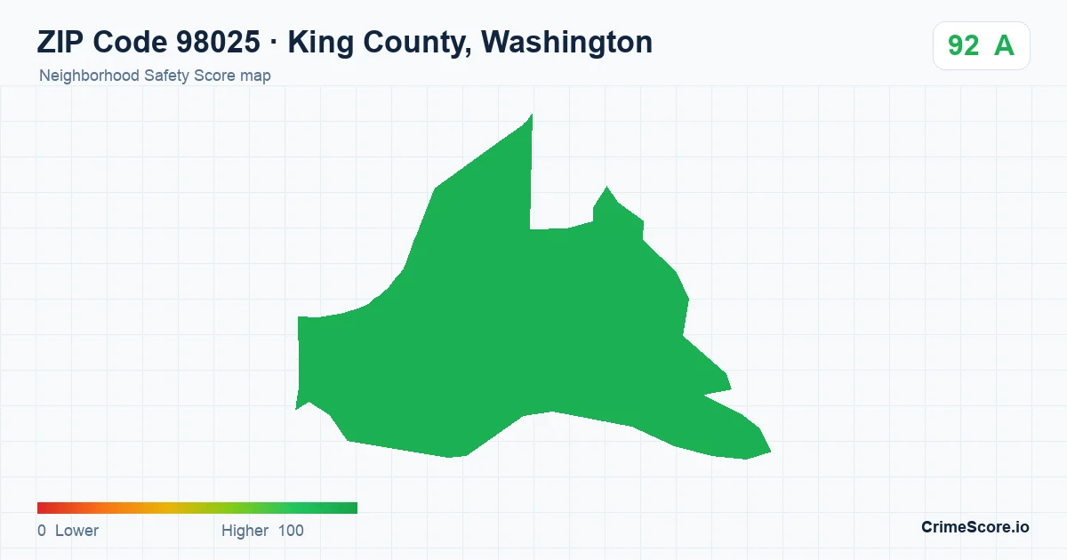 ZIP Code 98025 in King County, Washington neighborhood Safety Score map