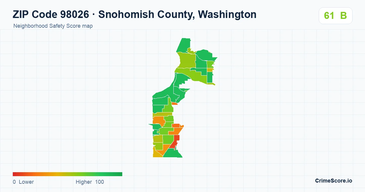 ZIP Code 98026 in Snohomish County, Washington neighborhood Safety Score map