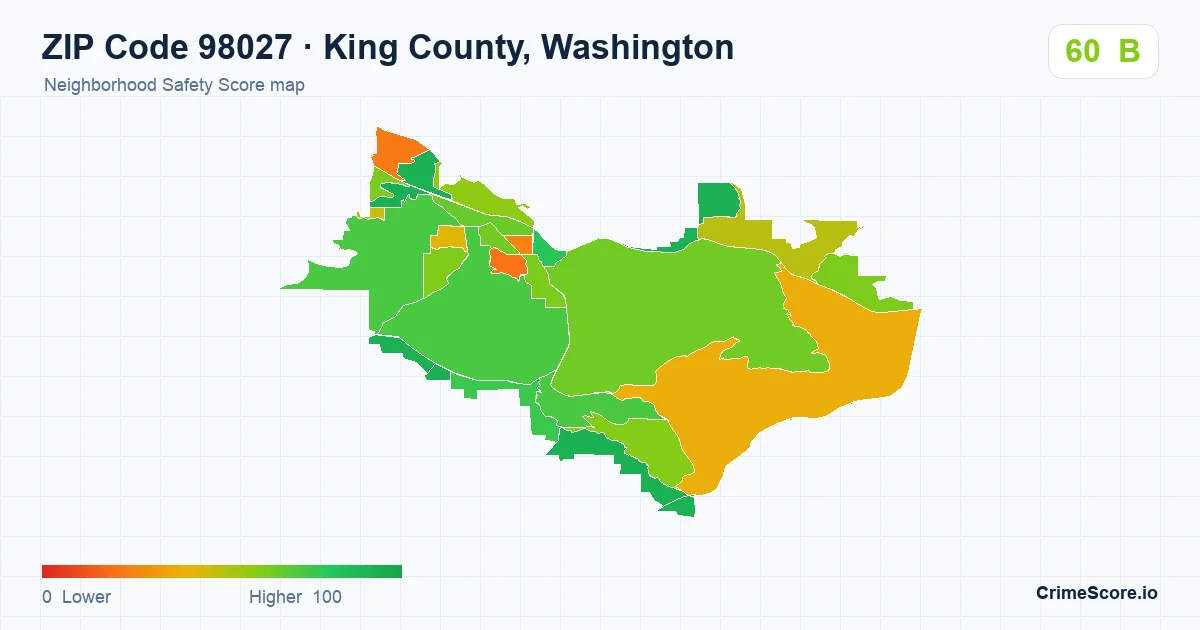 ZIP Code 98027 in King County, Washington neighborhood Safety Score map
