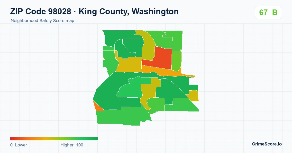 ZIP Code 98028 in King County, Washington neighborhood Safety Score map