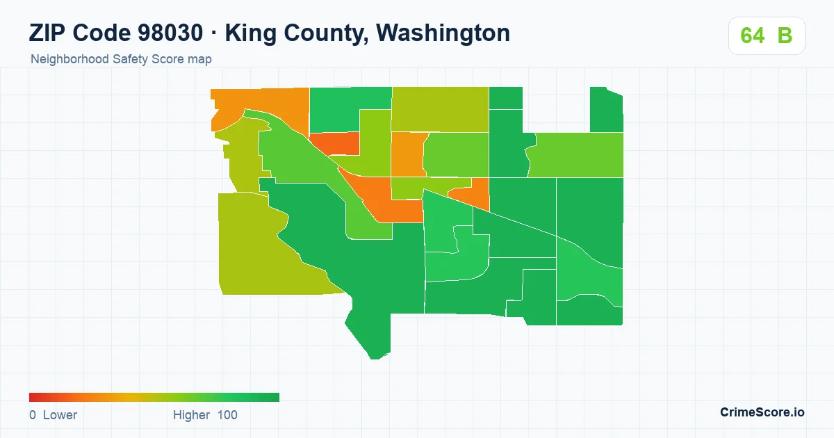 ZIP Code 98030 in King County, Washington neighborhood Safety Score map