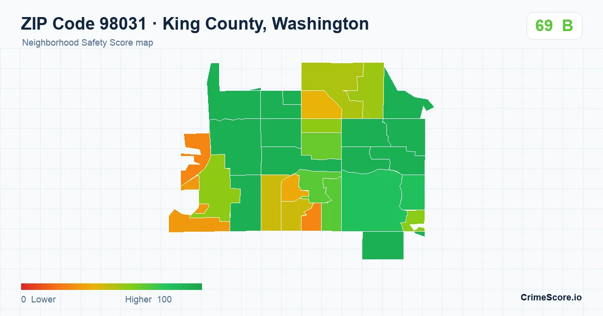 ZIP Code 98031 in King County, Washington neighborhood Safety Score map