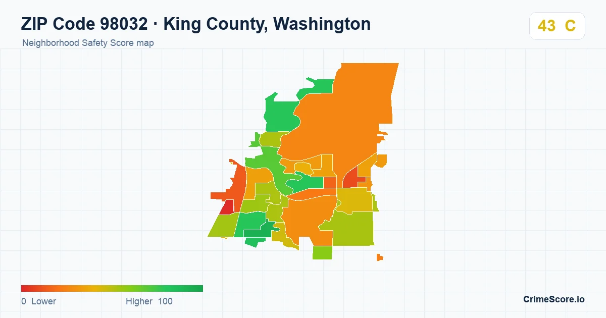 ZIP Code 98032 in King County, Washington neighborhood Safety Score map