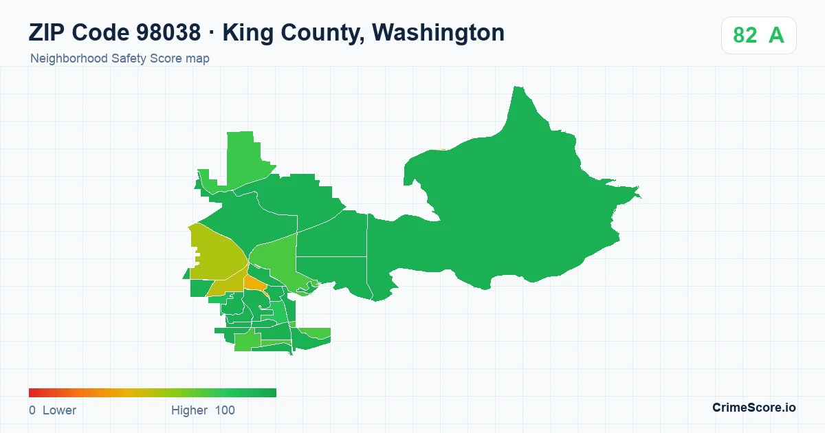 ZIP Code 98038 in King County, Washington neighborhood Safety Score map