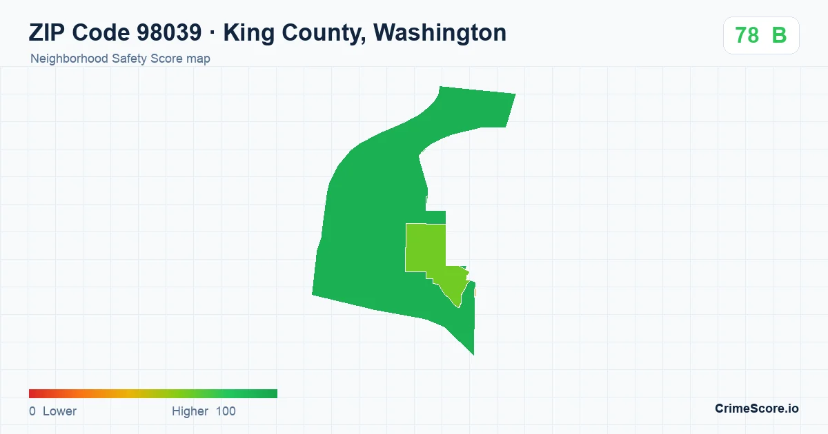 ZIP Code 98039 in King County, Washington neighborhood Safety Score map