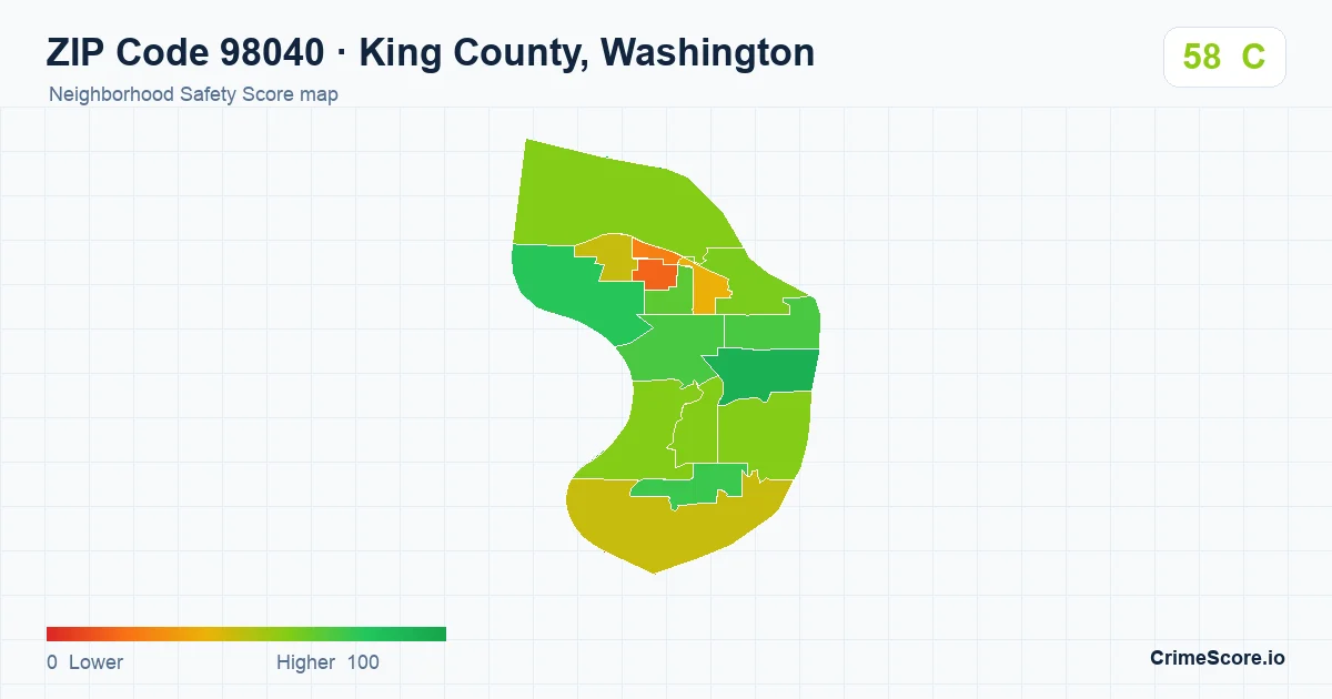 ZIP Code 98040 in King County, Washington neighborhood Safety Score map
