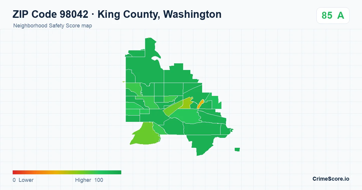 ZIP Code 98042 in King County, Washington neighborhood Safety Score map
