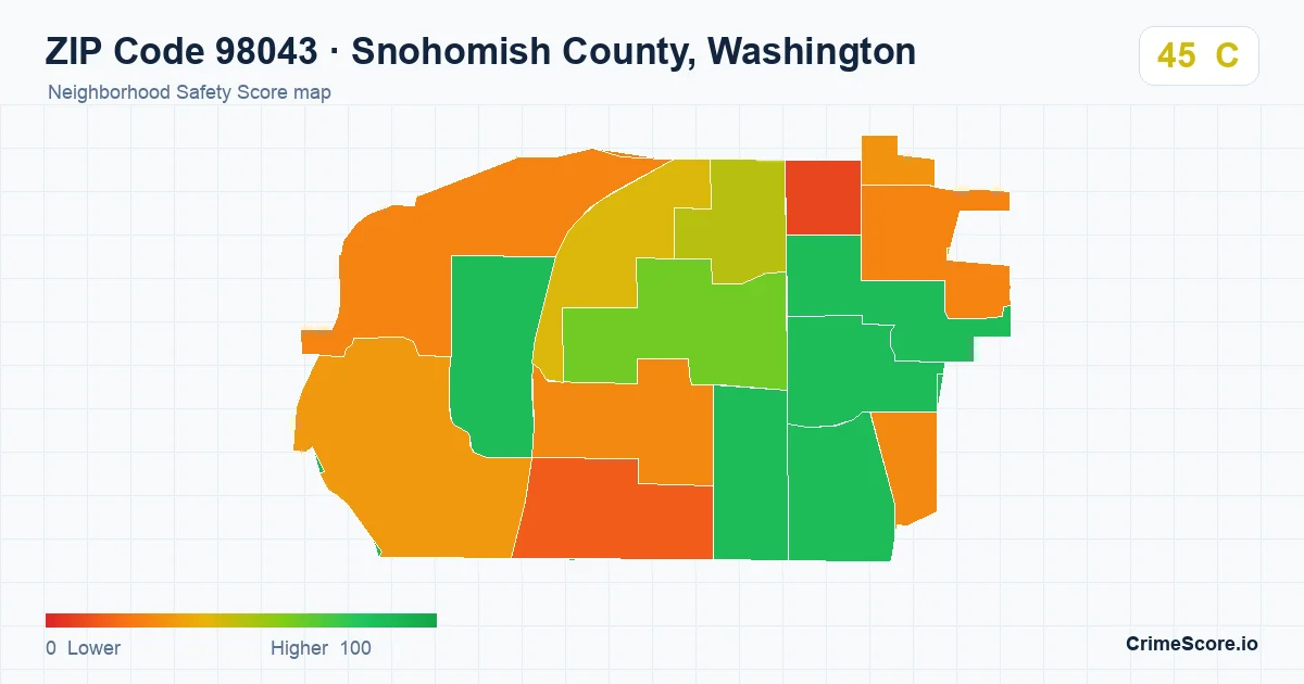 ZIP Code 98043 in Snohomish County, Washington neighborhood Safety Score map