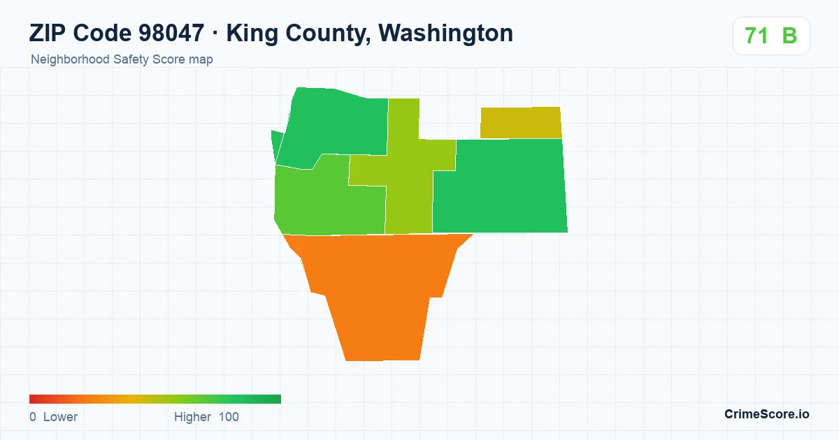 ZIP Code 98047 in King County, Washington neighborhood Safety Score map