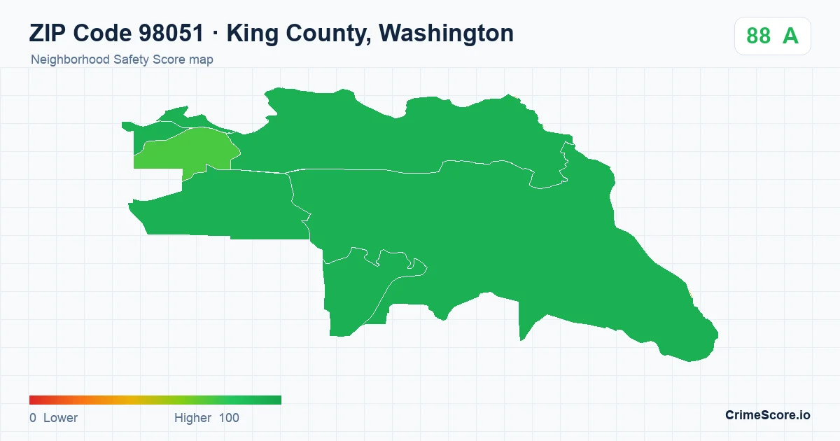 ZIP Code 98051 in King County, Washington neighborhood Safety Score map