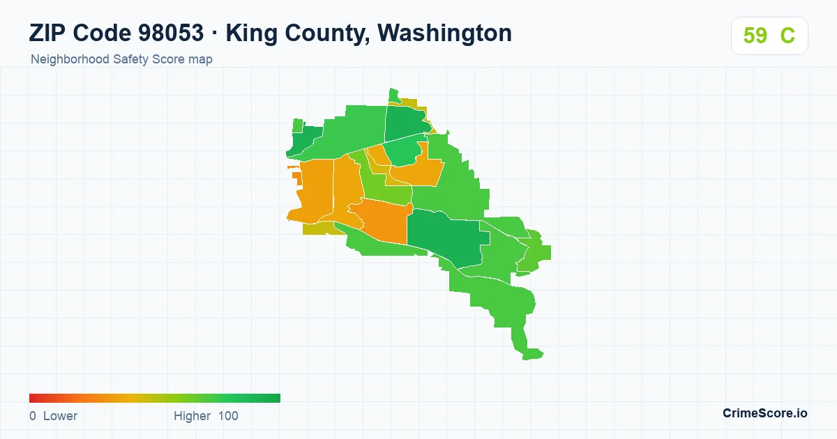 ZIP Code 98053 in King County, Washington neighborhood Safety Score map
