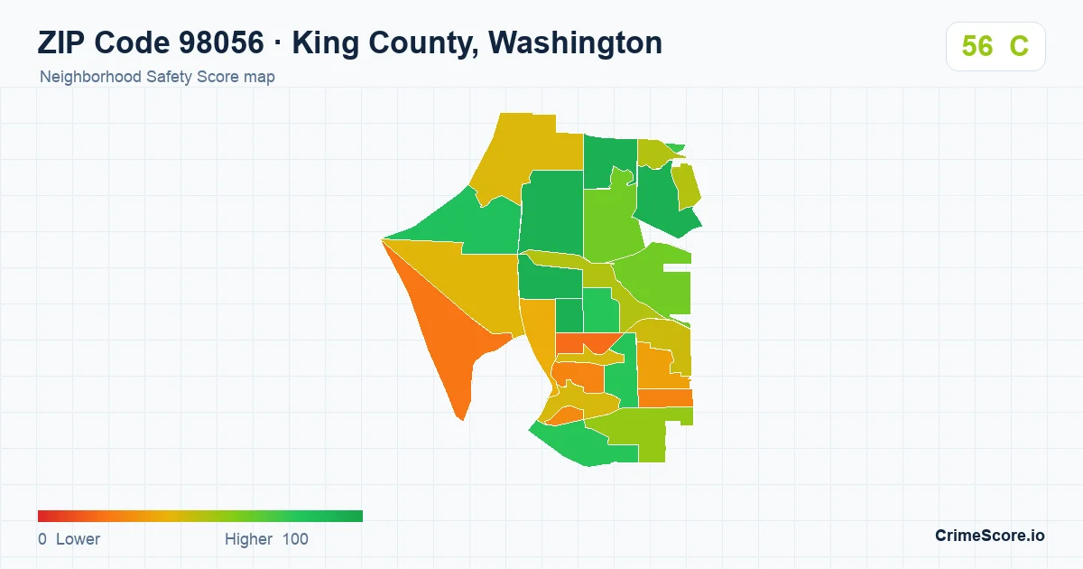 ZIP Code 98056 in King County, Washington neighborhood Safety Score map