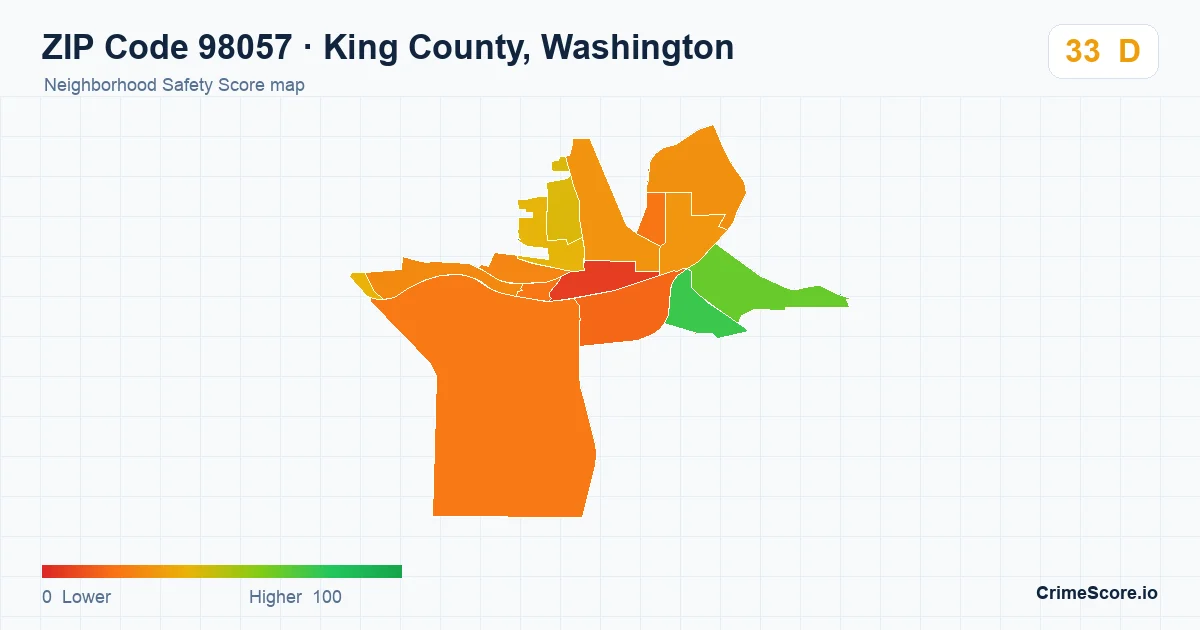 ZIP Code 98057 in King County, Washington neighborhood Safety Score map