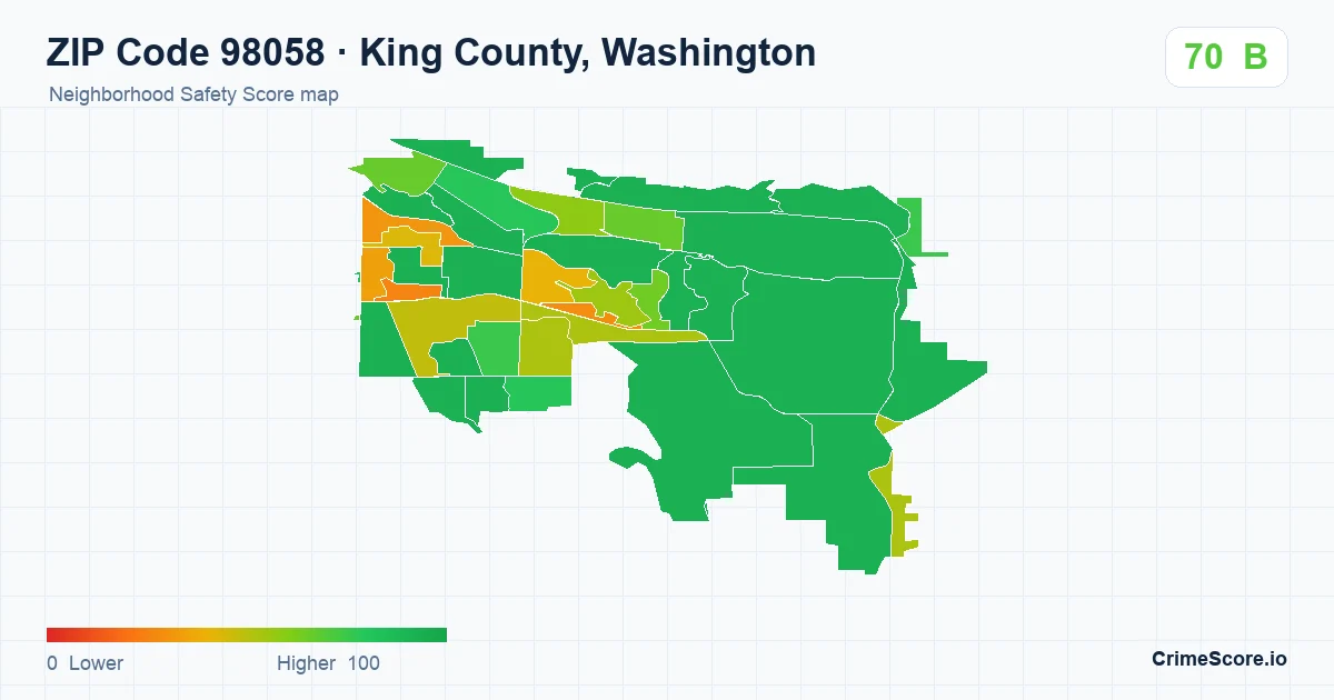 ZIP Code 98058 in King County, Washington neighborhood Safety Score map