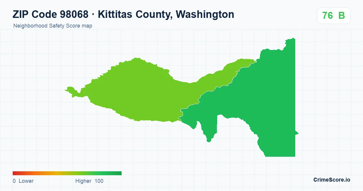 ZIP Code 98068 in Kittitas County, Washington neighborhood Safety Score map