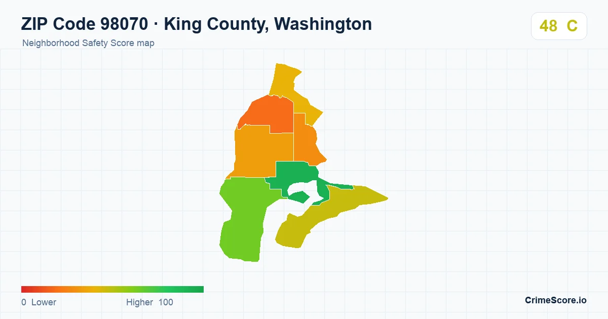 ZIP Code 98070 in King County, Washington neighborhood Safety Score map