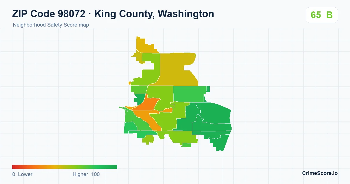 ZIP Code 98072 in King County, Washington neighborhood Safety Score map