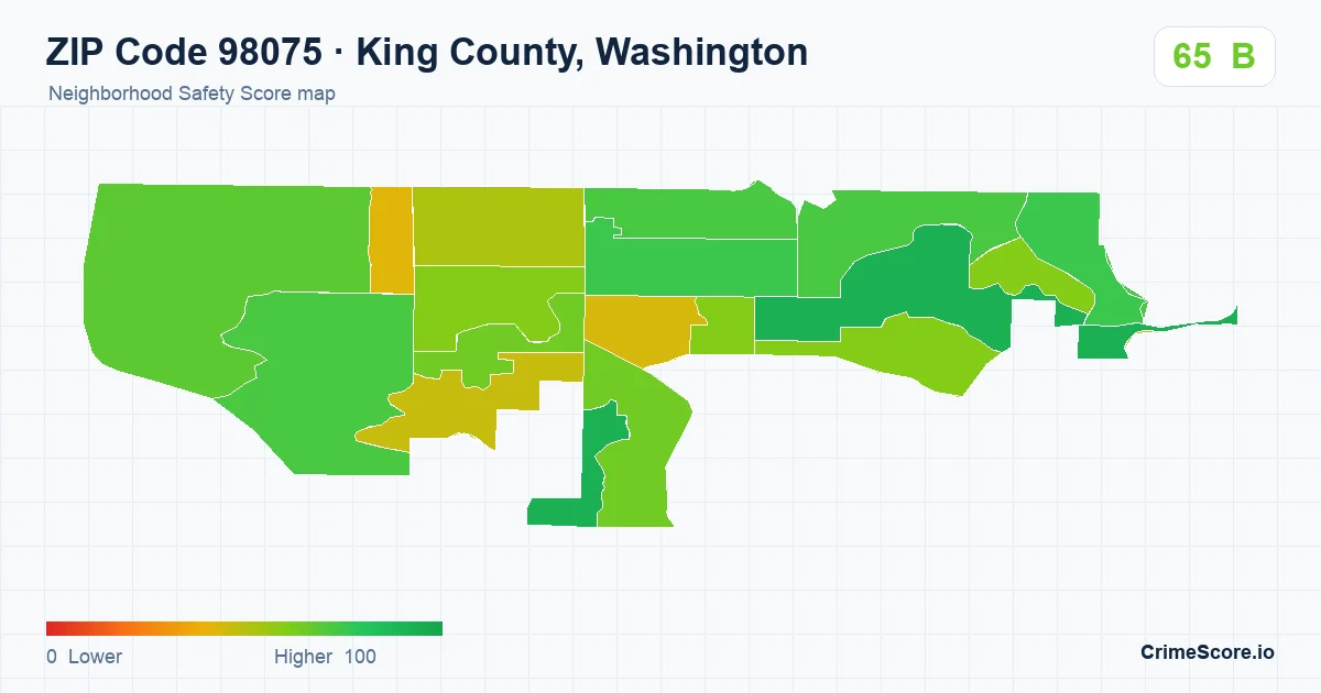 ZIP Code 98075 in King County, Washington neighborhood Safety Score map