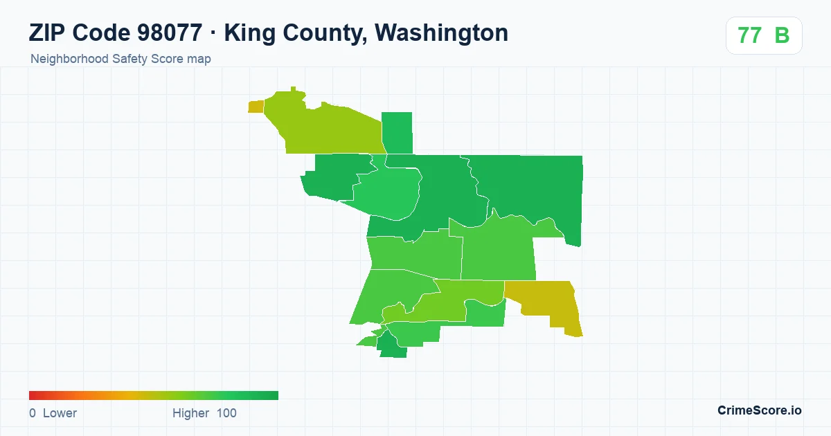 ZIP Code 98077 in King County, Washington neighborhood Safety Score map